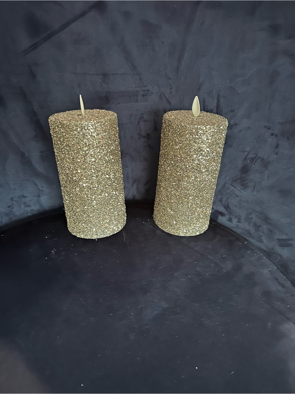 Pottery Barn Glitter Pillar LED Candles in Silver